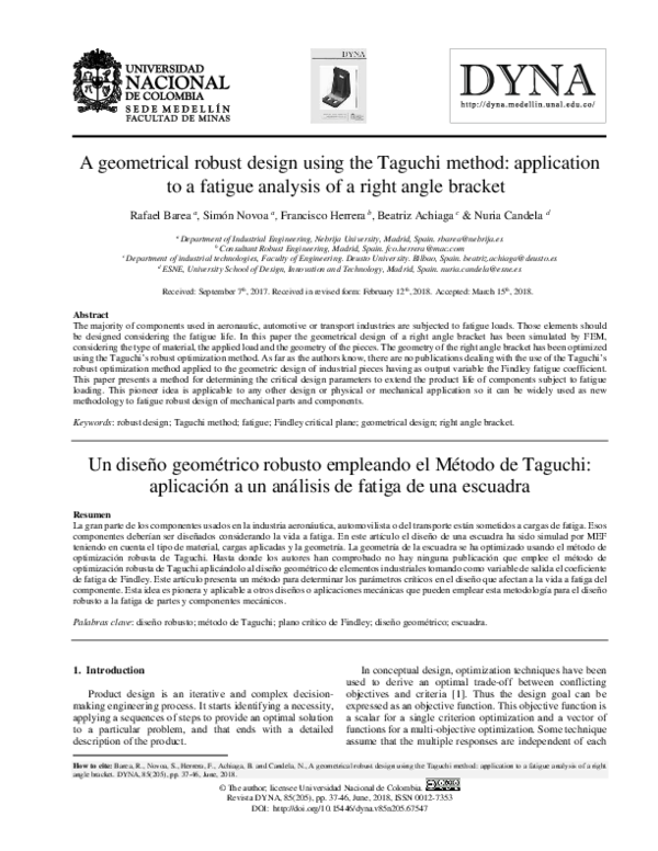 (PDF) A geometrical robust design using the Taguchi method: application ...