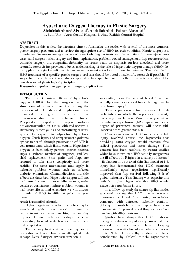 (PDF) Hyperbaric Oxygen Therapy in Plastic Surgery