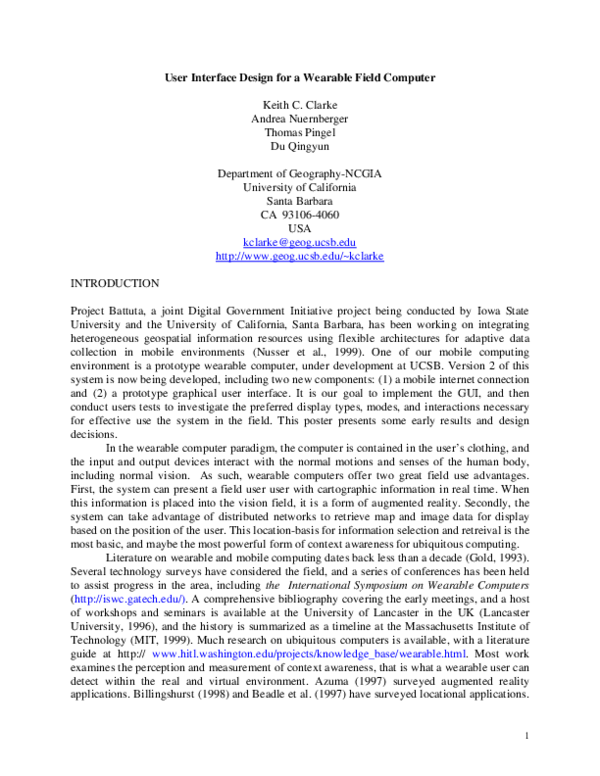 (PDF) User interface design for a wearable field computer