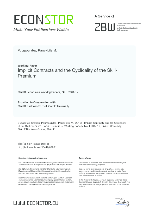 (PDF) Implicit contracts and the cyclicality of the skill-premium