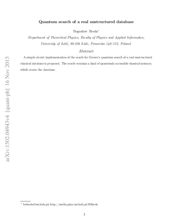 (PDF) Quantum search of a real unstructured database