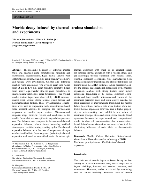 (PDF) Marble decay induced by thermal strains: simulations and experiments
