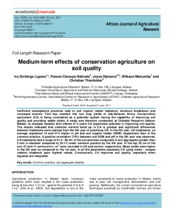 (PDF) Medium-term effects of conservation agriculture based cropping ...
