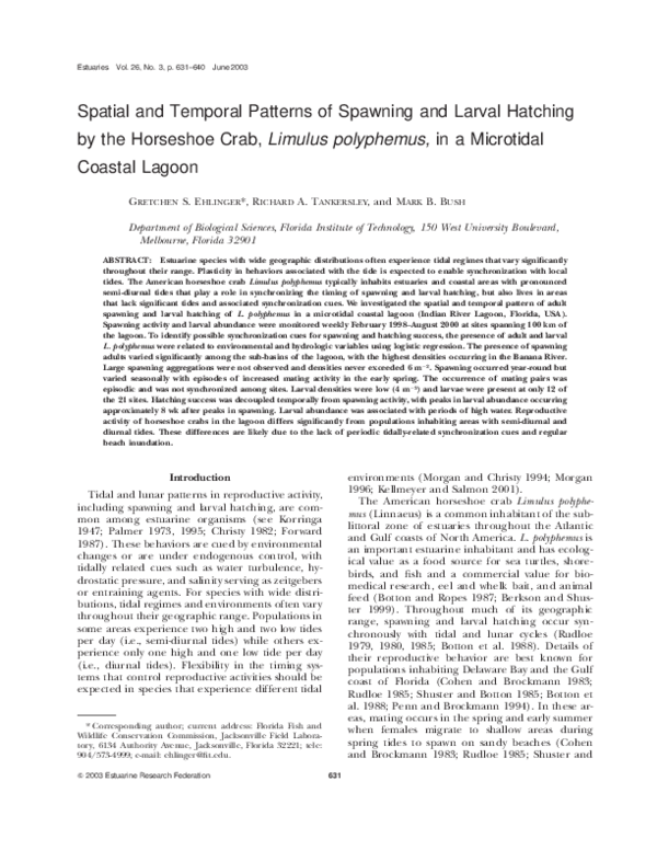 (PDF) Spatial and temporal patterns of spawning and larval hatching by ...
