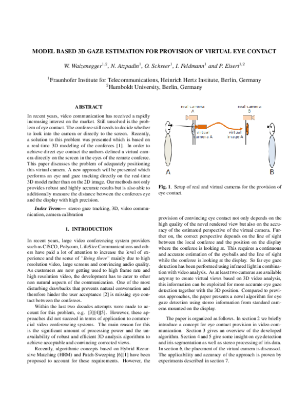 (PDF) Model based 3D gaze estimation for provision of virtual eye contact