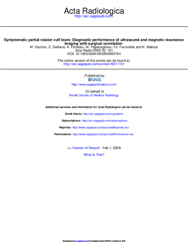 (PDF) Symptomatic Partial Rotator Cuff Tears: Diagnostic Performance of ...