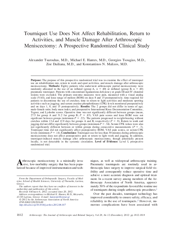(PDF) Tourniquet Use Does Not Affect Rehabilitation, Return to Activities, and Muscle Damage