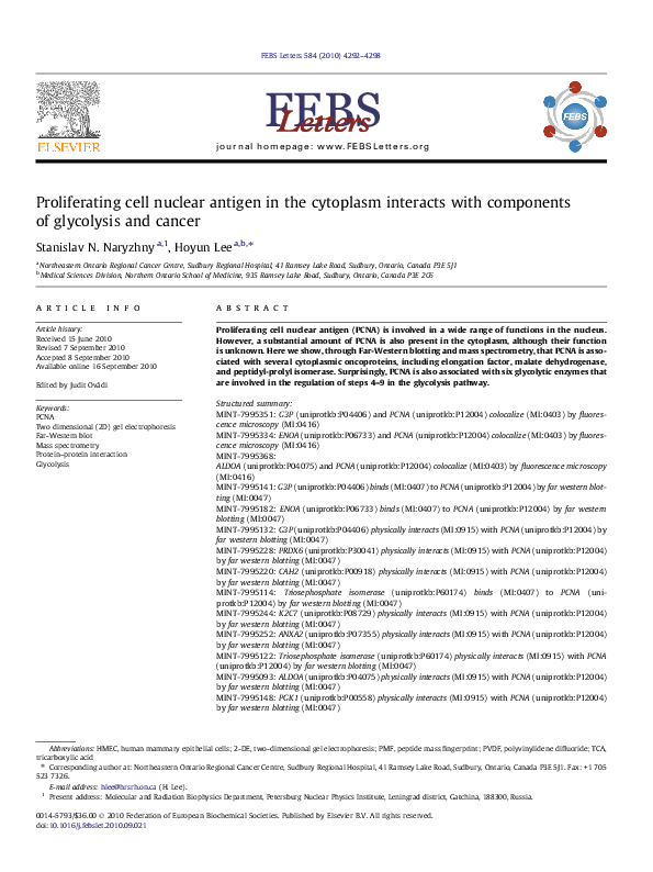 (PDF) Proliferating cell nuclear antigen in the cytoplasm interacts ...