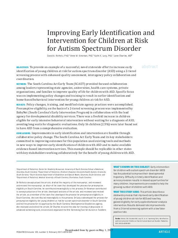 (PDF) Improving Early Identification and Intervention for Children at ...