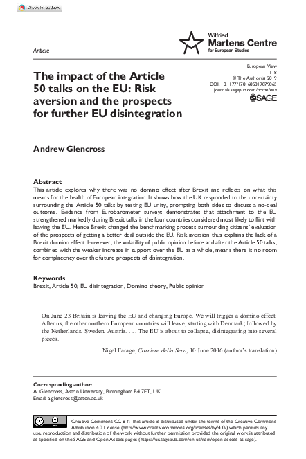 (PDF) The impact of the Article 50 talks on the EU: Risk aversion and ...