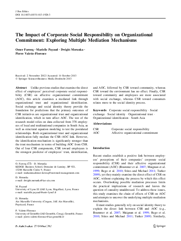 (PDF) The Impact of Corporate Social Responsibility on Organizational ...