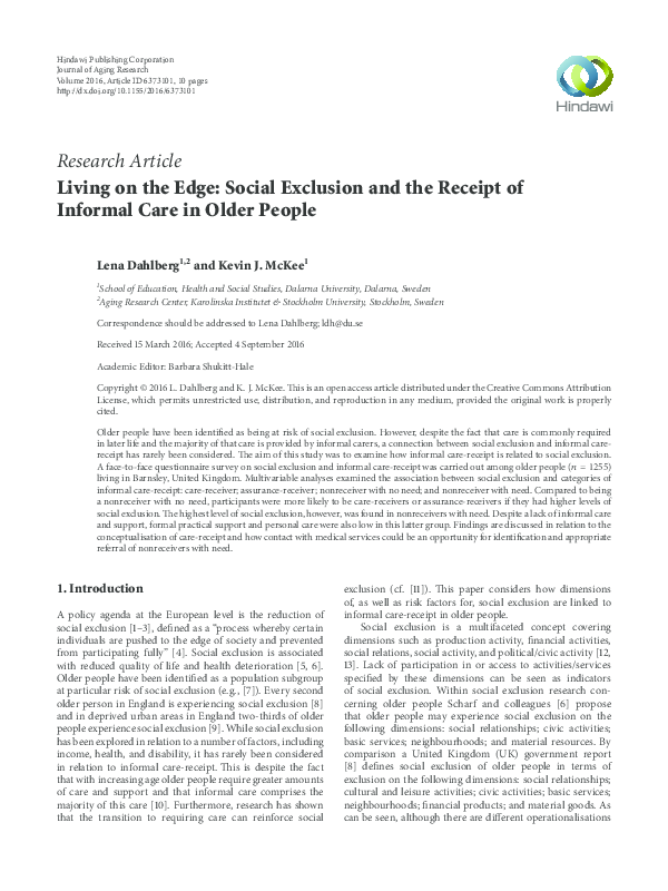 (PDF) Living on the Edge: Social Exclusion and the Receipt of Informal ...