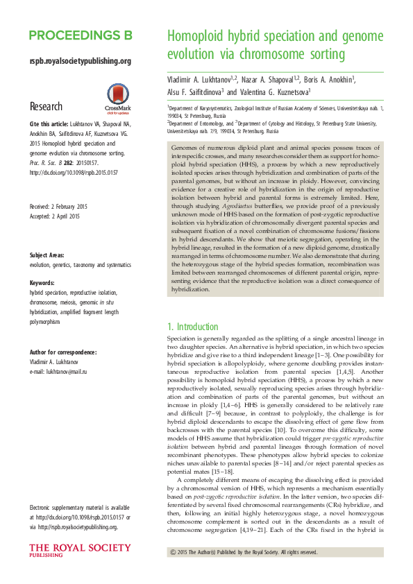 (PDF) Homoploid hybrid speciation and genome evolution via chromosome ...