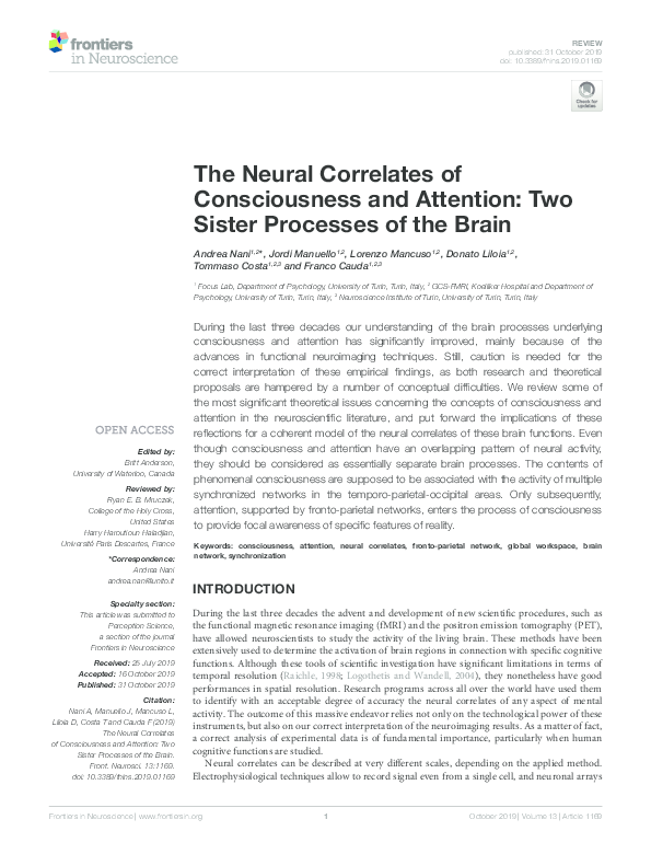 (PDF) The Neural Correlates of Consciousness and Attention: Two Sister ...