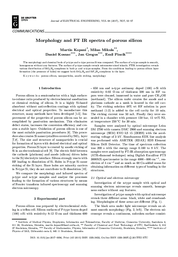 (PDF) Morphology and FT IR spectra of porous silicon