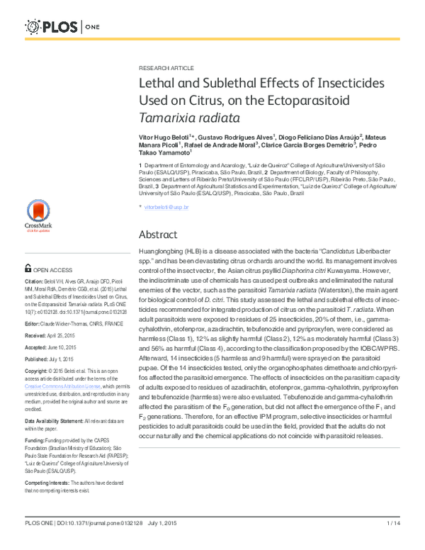(PDF) Lethal and Sublethal Effects of Insecticides Used on Citrus, on ...