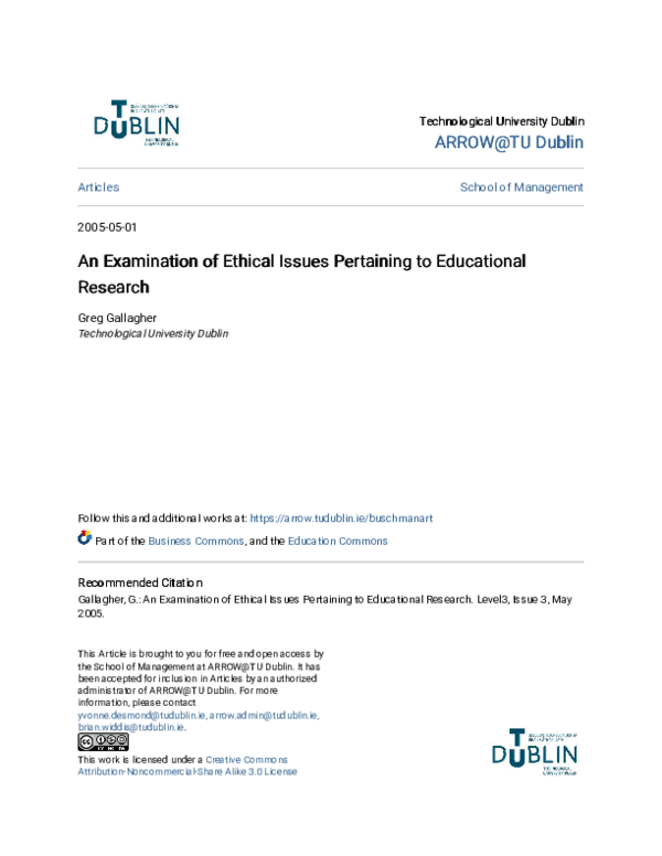(PDF) An Examination of Ethical Issues Pertaining to Educational Research
