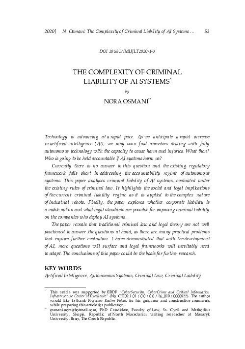 (PDF) The Complexity of Criminal Liability of AI Systems