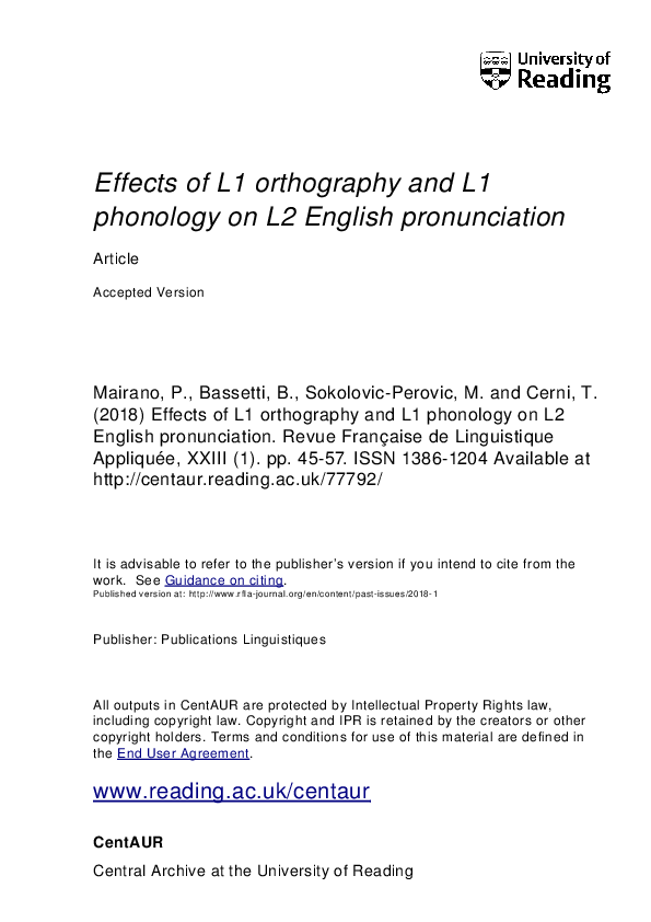 (PDF) Effects of L1 orthography and L1 phonology on L2 English ...