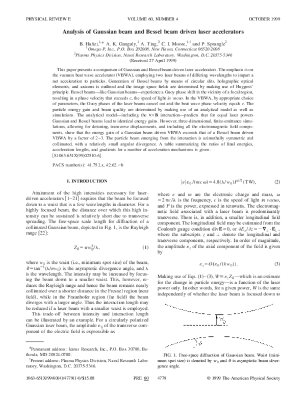 (PDF) Analysis of Gaussian beam and Bessel beam driven laser accelerators