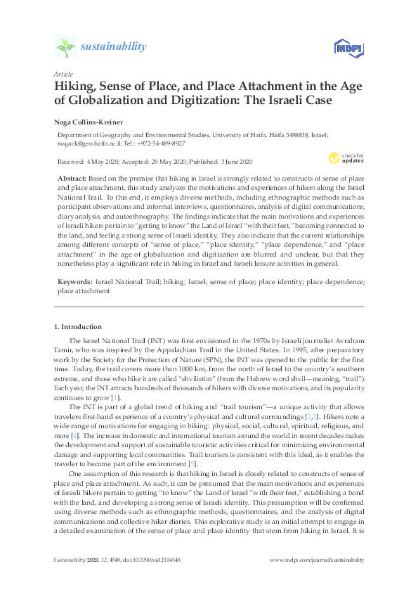 (PDF) Hiking, Sense of Place, and Place Attachment in the Age of ...