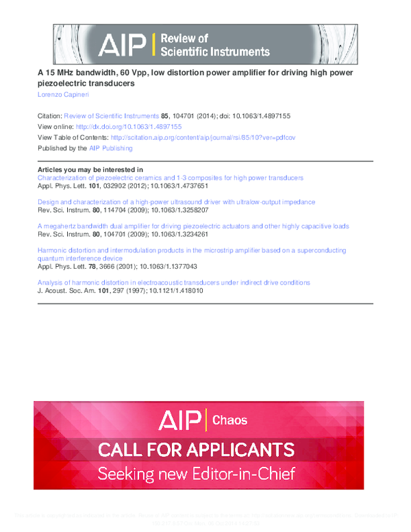 (PDF) A 15 MHz bandwidth, 60 Vpp, low distortion power amplifier for
