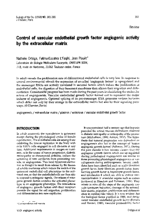 (PDF) Control of vascular endothelial growth factor angiogenic activity ...