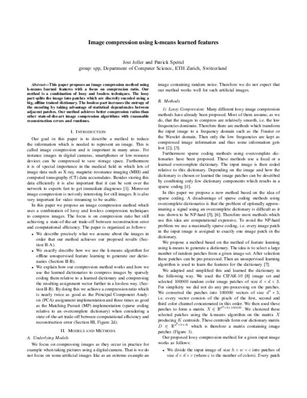 (PDF) Image compression using k-means learned features