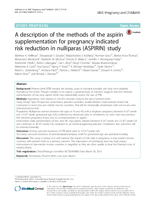 (PDF) A description of the methods of the aspirin supplementation for pregnancy indicated risk