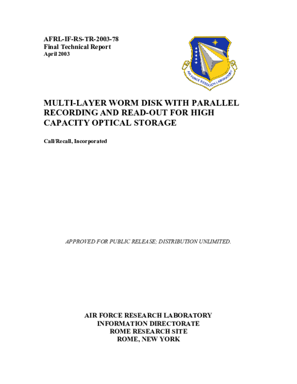 (PDF) Multi-Layer Worm Disk with Parallel Recording and Read-Out for ...