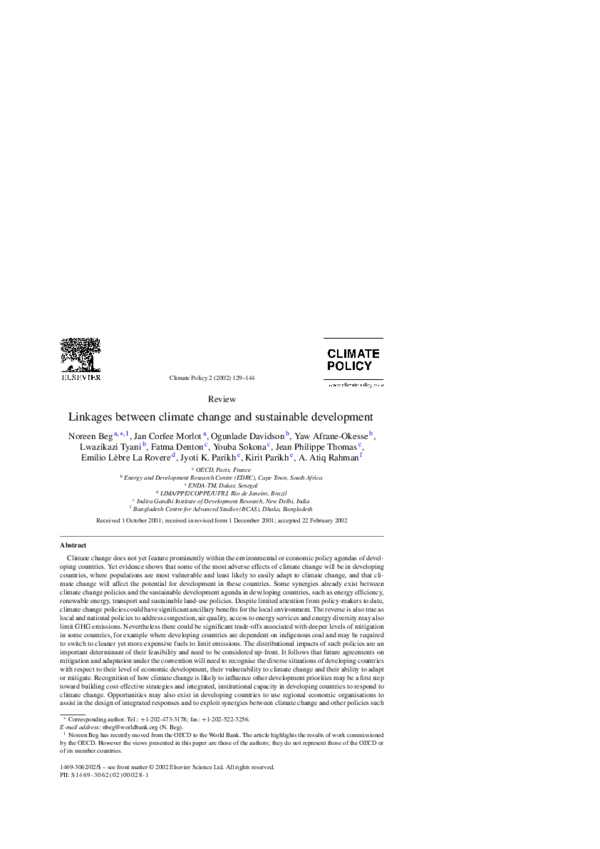 (PDF) Linkages between climate change and sustainable development