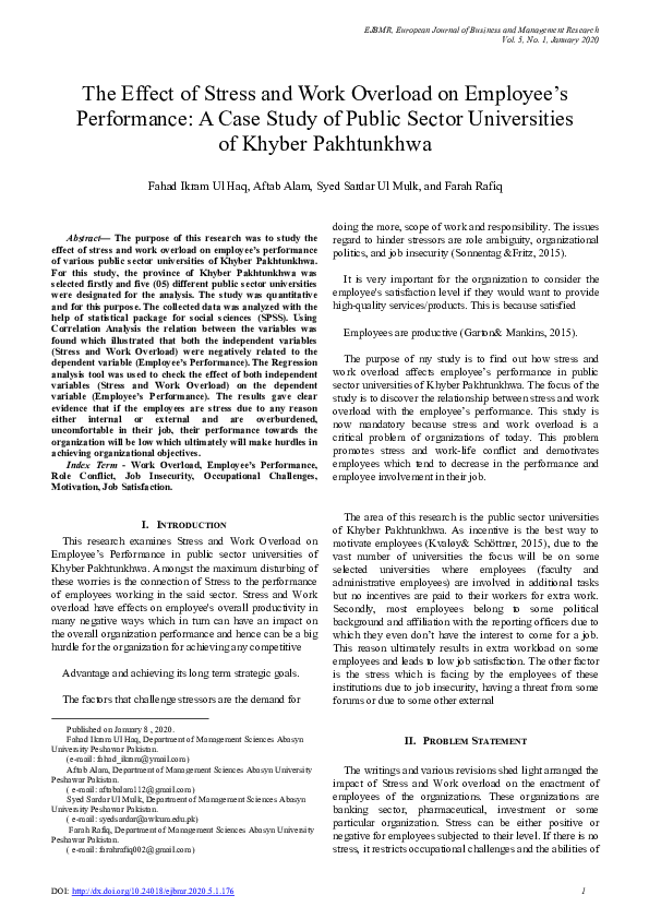 (PDF) The Effect of Stress and Work Overload on Employee’s Performance ...