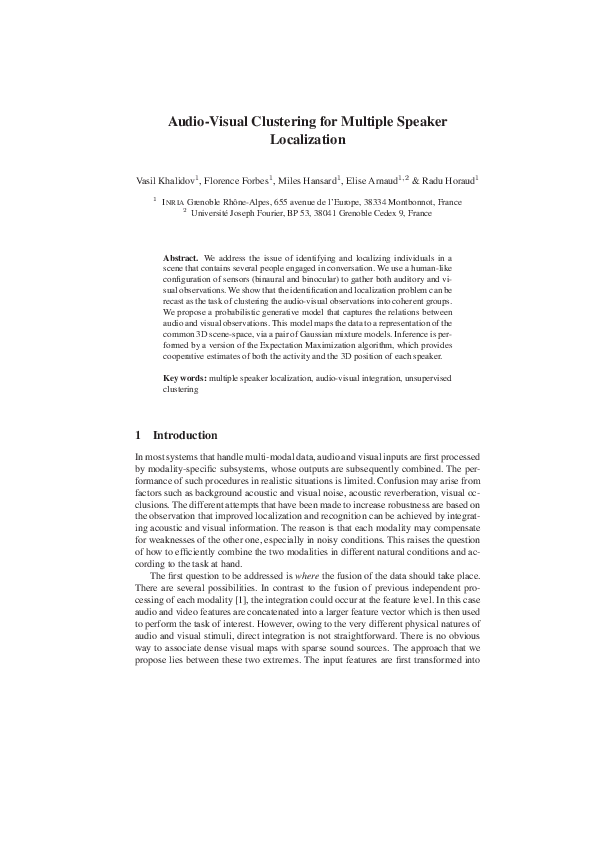 (PDF) Audio-Visual Clustering for Multiple Speaker Localization