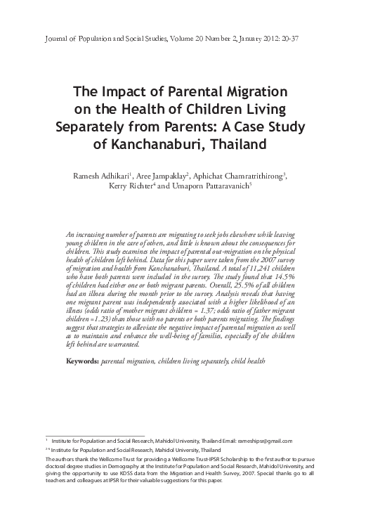 (PDF) The impact of parental migration on the health of children living ...