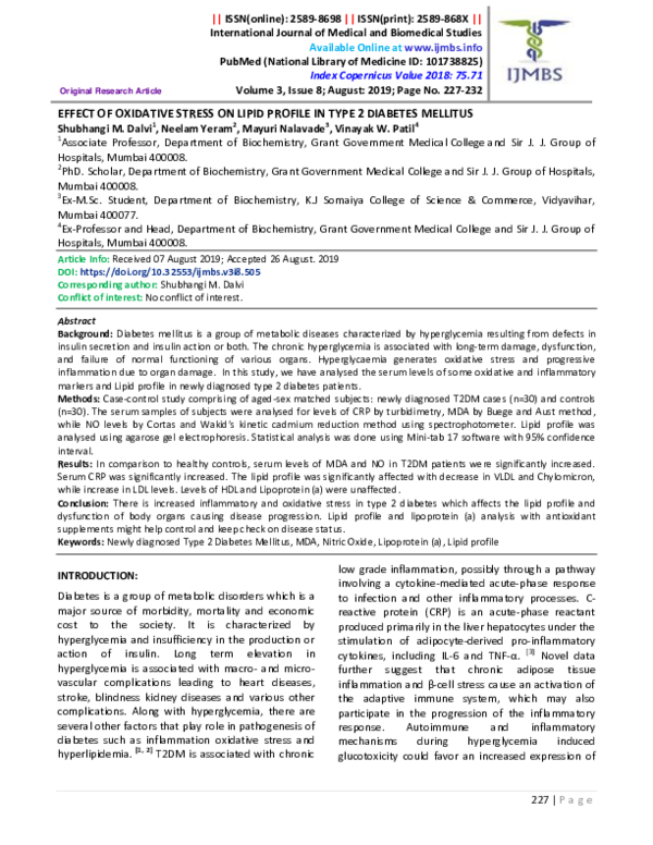 (PDF) Effect of Oxidative Stress on Lipid Profile in Type 2 Diabetes ...