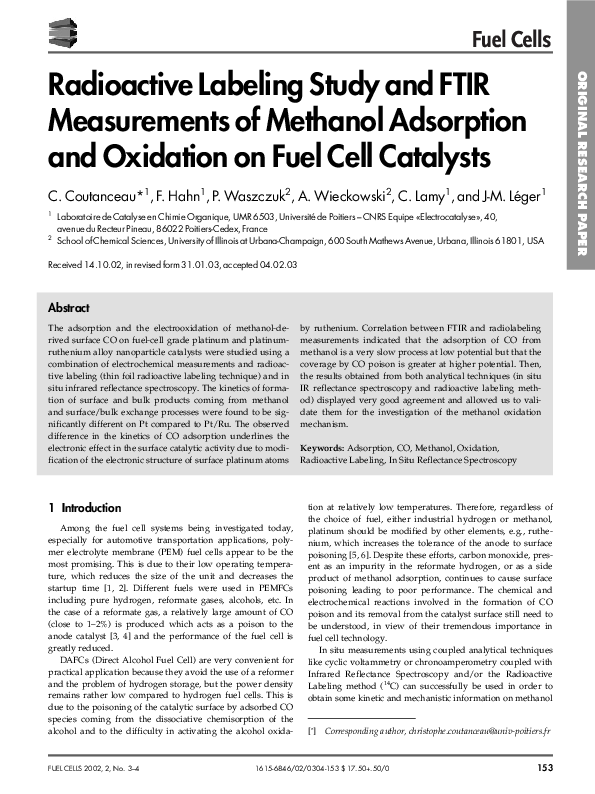 (PDF) Radioactive Labeling Study and FTIR Measurements of Methanol Adsorption and Oxidation on