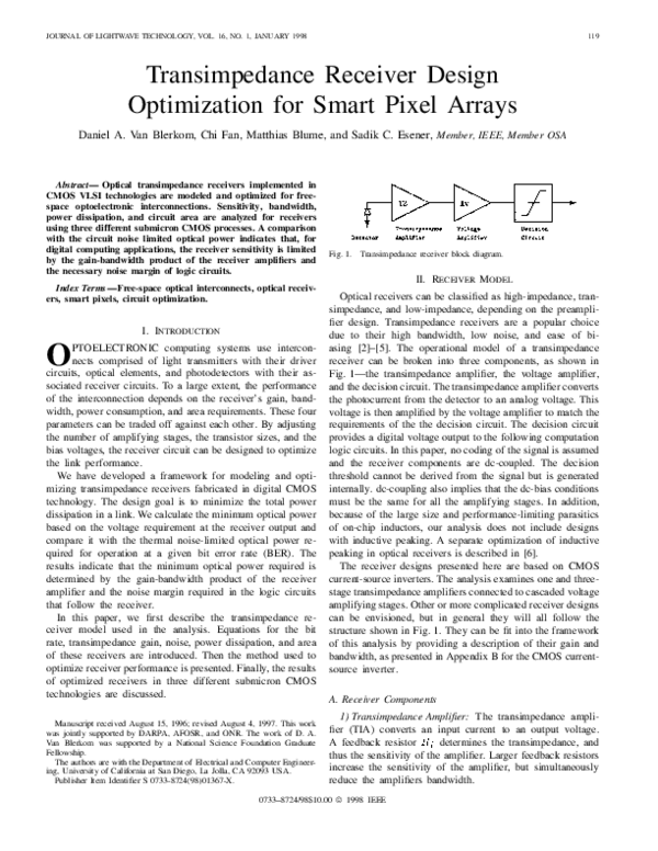(PDF) Transimpedance receiver design optimization for smart pixel arrays