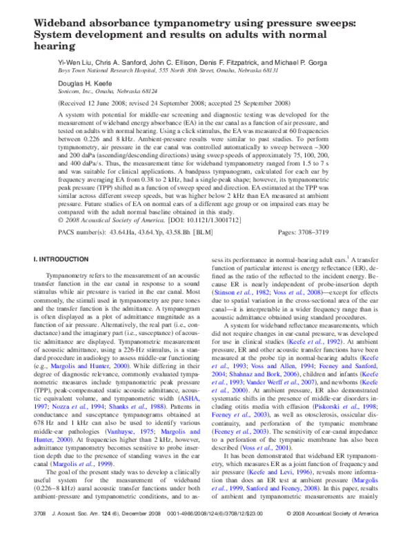 (PDF) Wideband absorbance tympanometry using pressure sweeps System