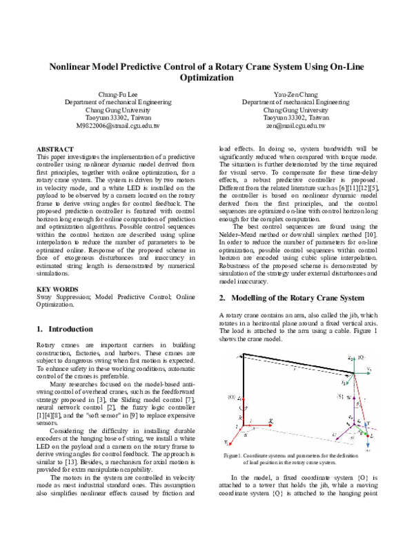 (PDF) Nonlinear model predictive control of a rotary crane system using ...