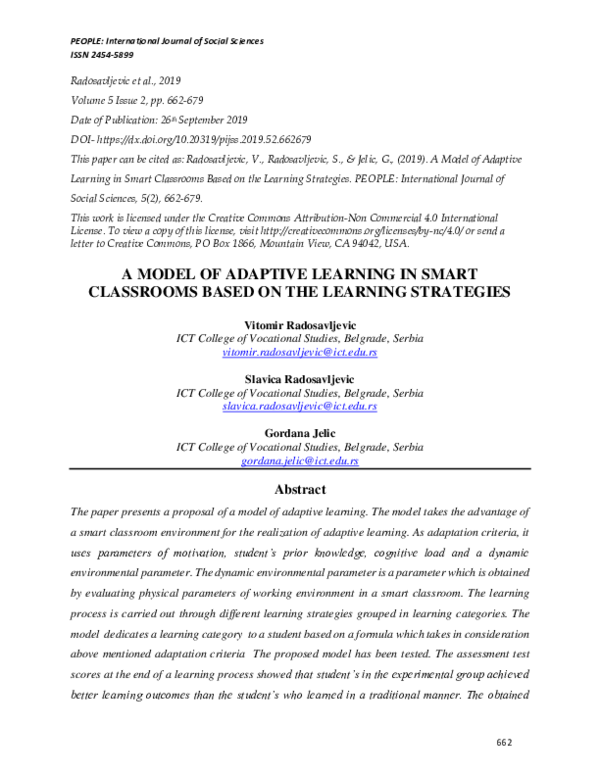 (PDF) A Model of Adaptive Learning in Smart Classrooms Based on the ...