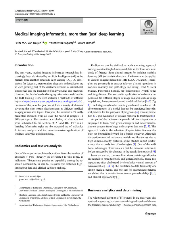 (PDF) Medical imaging informatics, more than ‘just’ deep learning