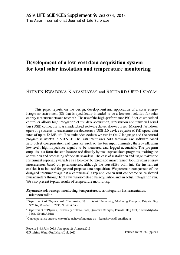 (PDF) Development of a Low-Cost Data Acquisition System for Biodigester