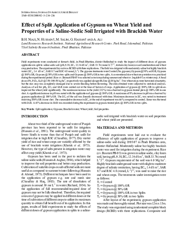 Pdf Effect Of Split Application Of Gypsum On Wheat Yield And Pdf Effect Of Split Application Of Gypsum On Wheat Yield And