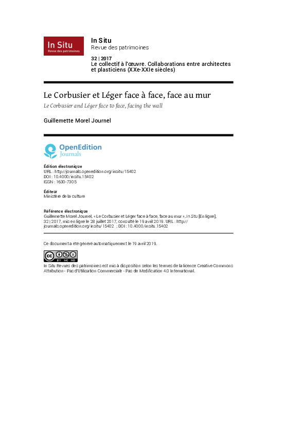 (PDF) Le Corbusier et Léger face à face, face au mur guillemette