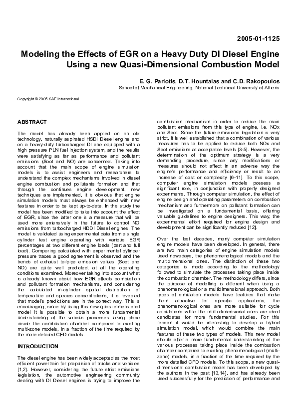 (PDF) Modeling the Effects of EGR on a Heavy Duty DI Diesel Engine ...