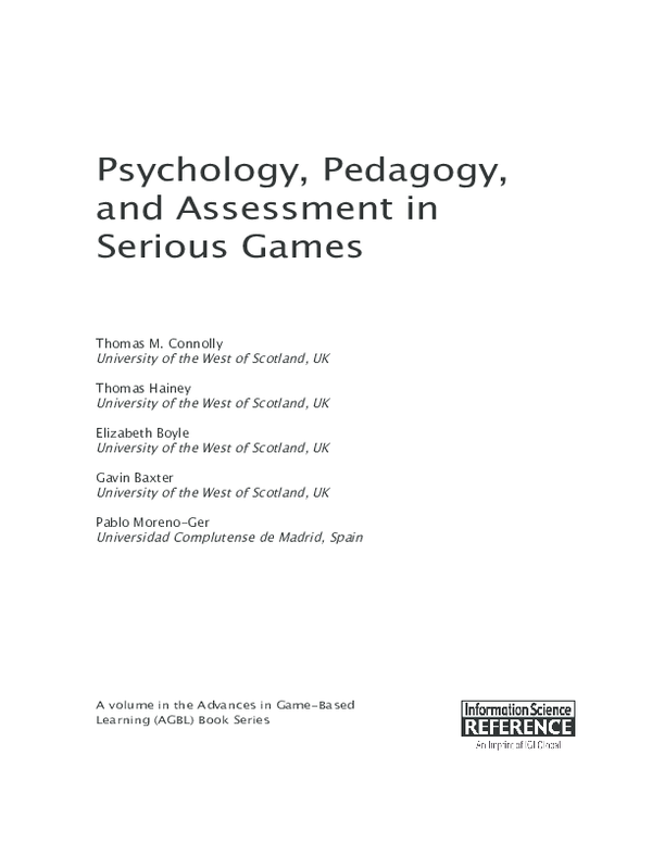 (PDF) Assessment Integration in Serious Games