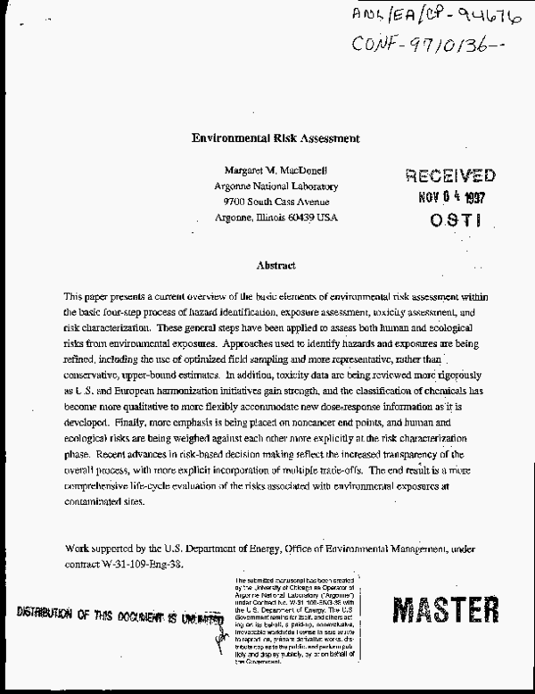 (PDF) Environmental Risk Assessment