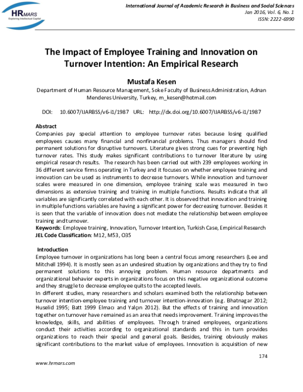 (PDF) The Impact of Employee Training and Innovation on Turnover ...