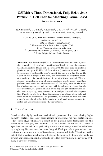 (PDF) OSIRIS: A Three-Dimensional, Fully Relativistic Particle in Cell ...