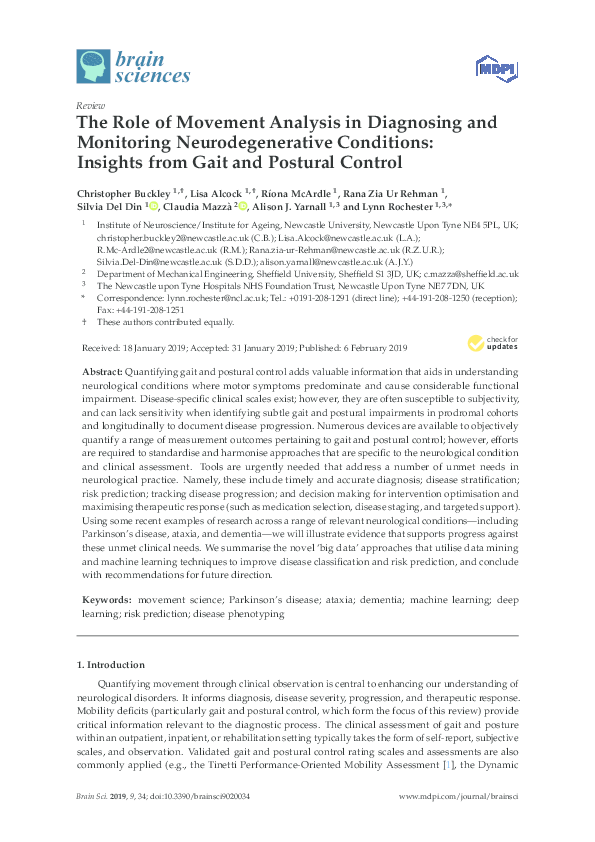 (PDF) The Role of Movement Analysis in Diagnosing and Monitoring ...